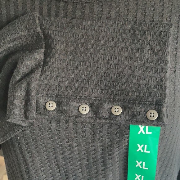 Chaser black waffle weave long sleeve shirt tunic rounded hi lo button sleeve - Picture 9 of 16